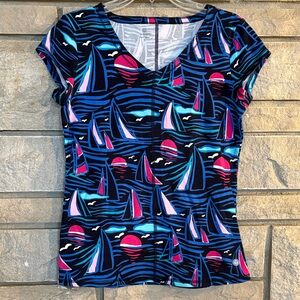 T by Talbots Multicolor Sailboat Print Short Sleeve Tee